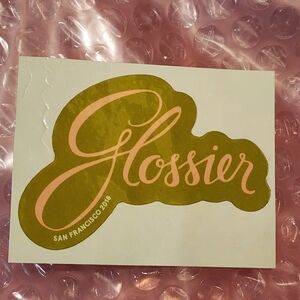 Glossier San Francisco 2018 sticker Green With Pink Cursive Bakery Cafe Popup